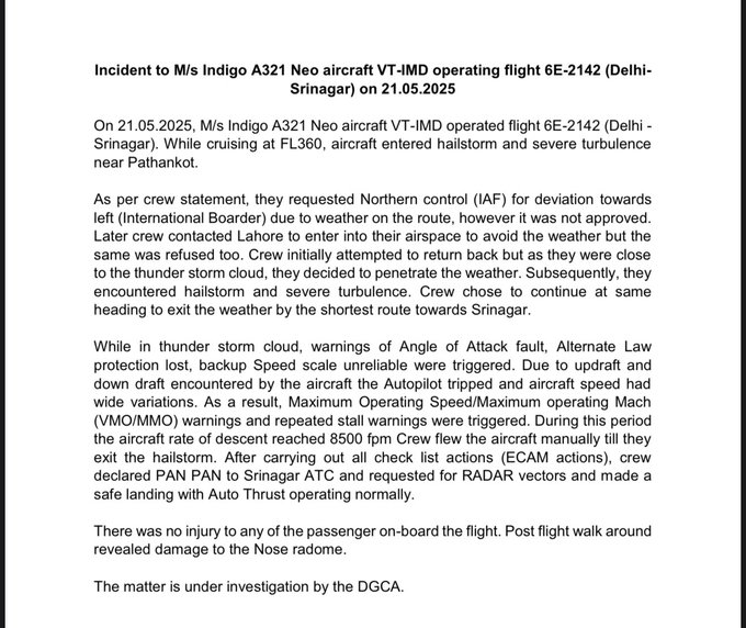 Pakistan bans emergency landing of Delhi-Srinagar IndiGo flight caught in turbulence